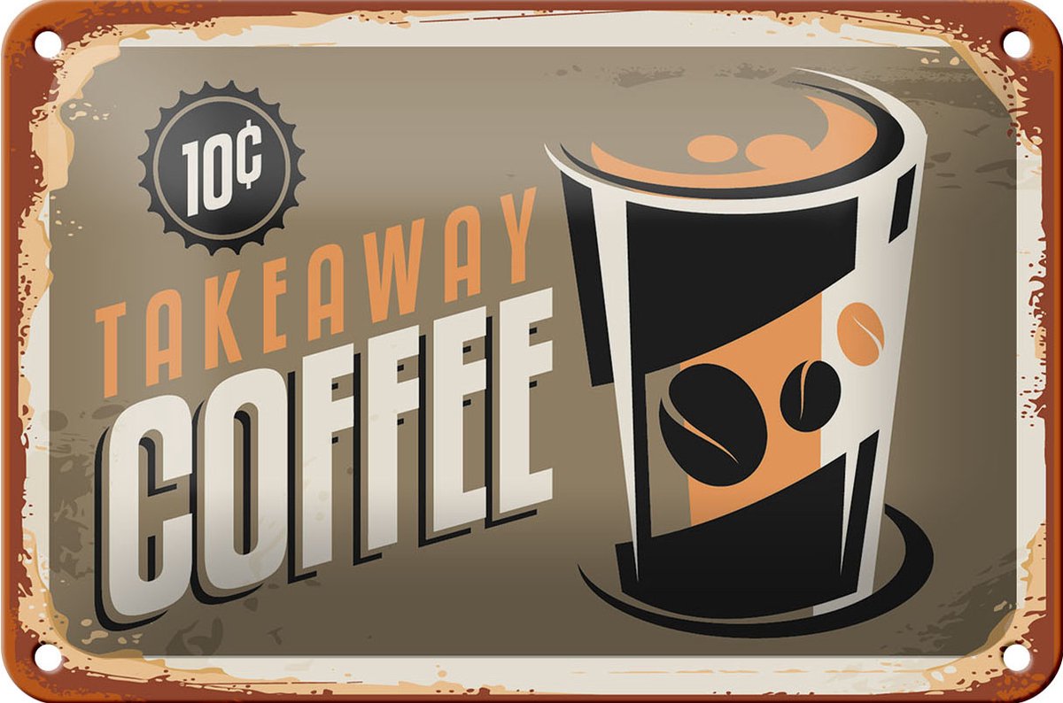 Blechschild Kaffee 18x12cm Retro Coffee takeaway
