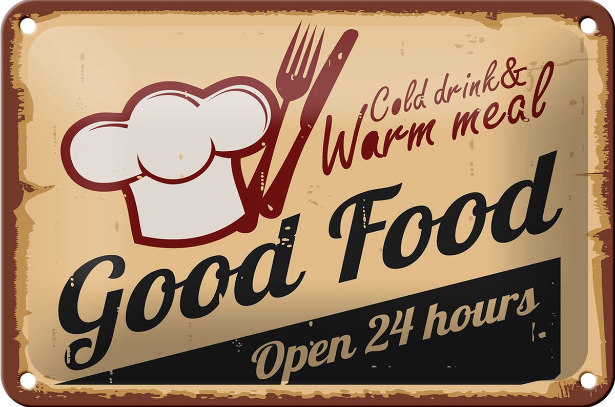 Blechschild Retro 18x12cm Cold drinks and warm meal