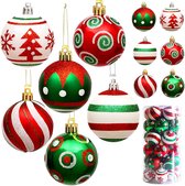 Kerstballen - 30 stuks onbreekbare kerstballen - 6 cm - plastic rode, groene en witte elf glinsterende kerstversieringen - geschikt voor kerstboomversieringen, feestdagen en huisdecoratie