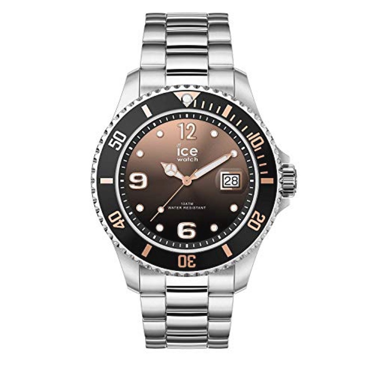 Zilveren dameshorloge met metalen armband en zwart tuin dial