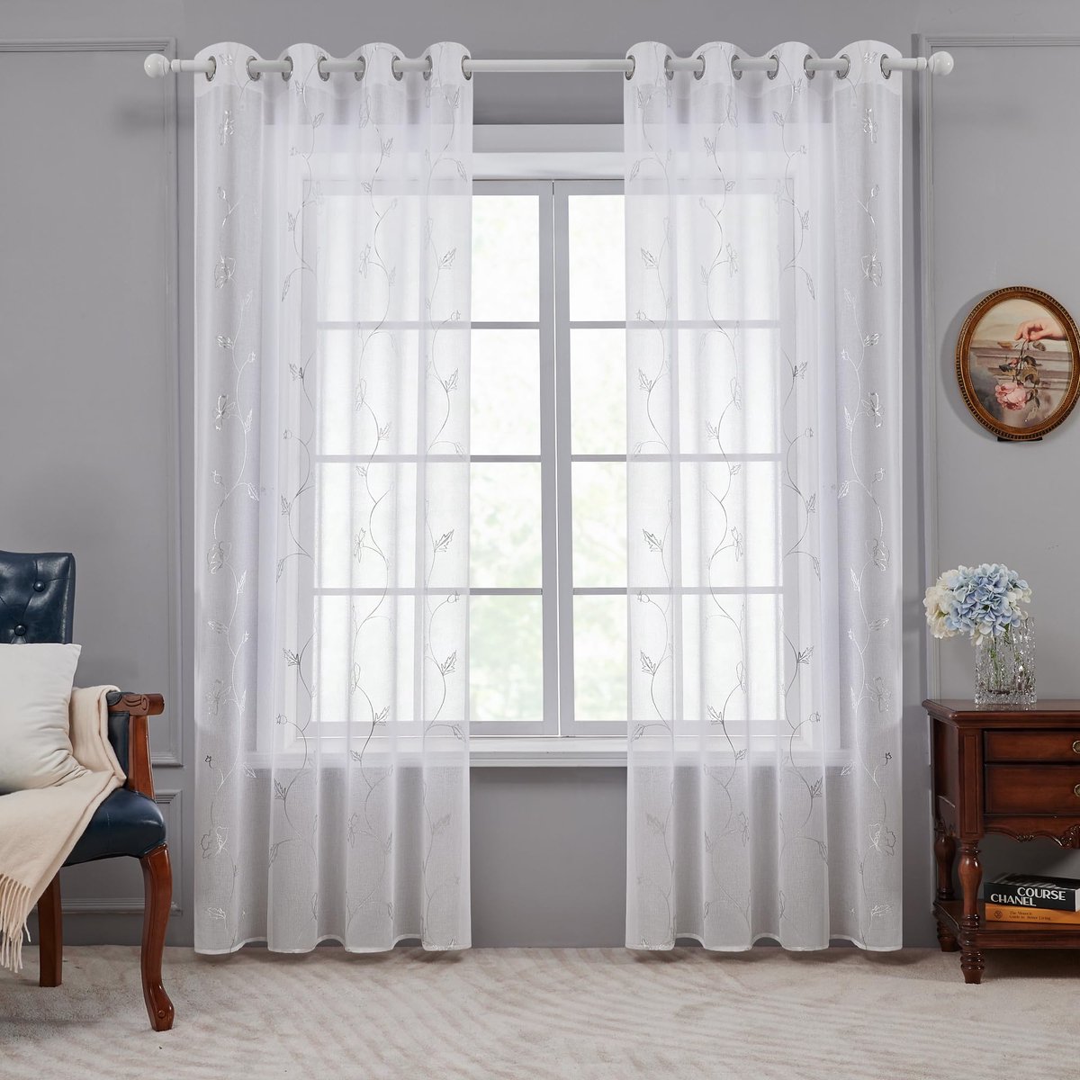 Unyqoos Witte transparante gordijnen met bloemenpatroon voor een elegante woonkamer