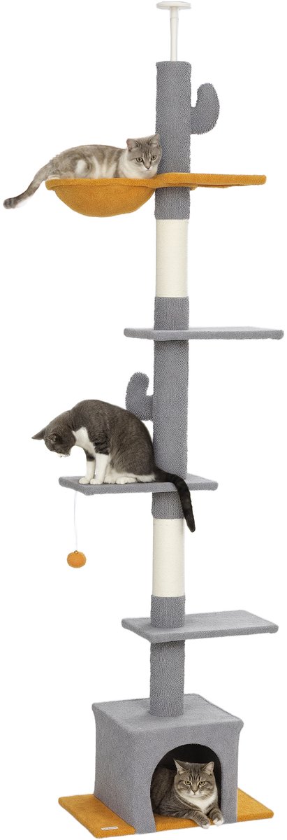 PawHut Kattenboom Spaanplaat - 55x34x275cm - Lichtgrijs