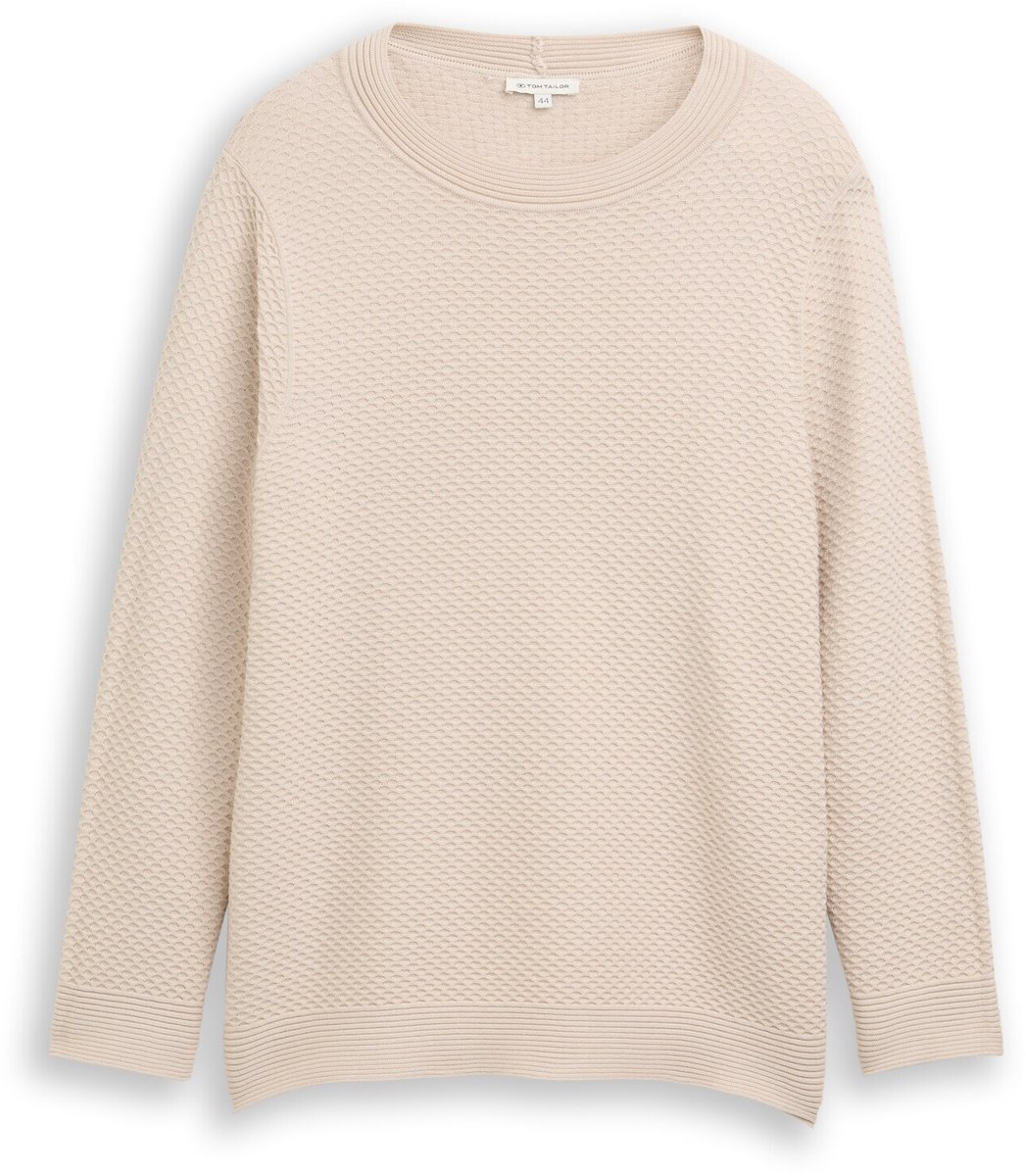 Tom Tailor - Plus Size - Losvallende gebreide trui van katoen - Maat 52 - sand stone beige