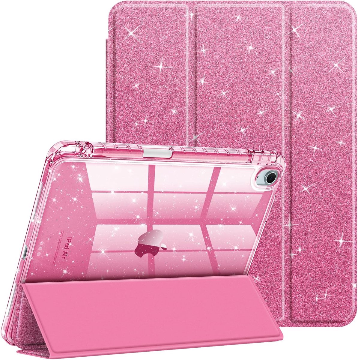 Zandarix Geschikt voor Apple iPad Air 11 inch M3 2025 - Book Case - Automatische Slaap/Waak Functie - Ingebouwde Pen houder - Sprankelende hoes - Roze