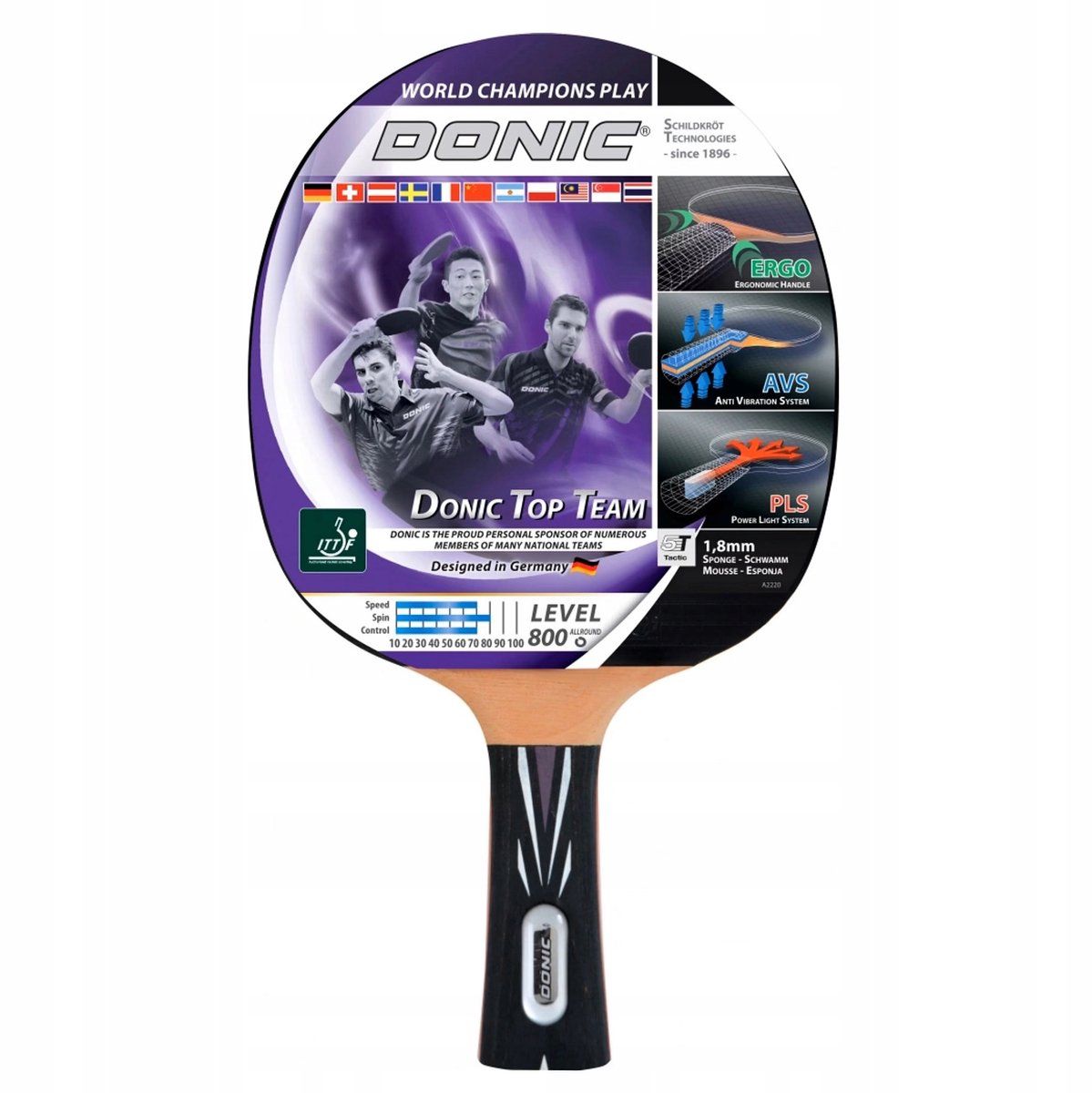 DONIC Top Team 800 Tafeltennisbatje - Snelheid, Rotatie & Controle