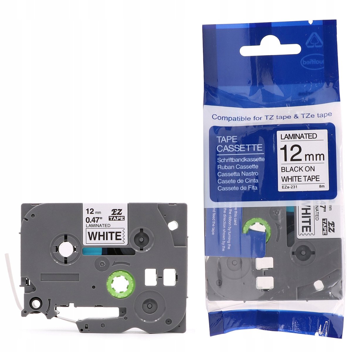 Brother TZe-231 tape 12mm wit/zwart voor P-Touch labelprinters
