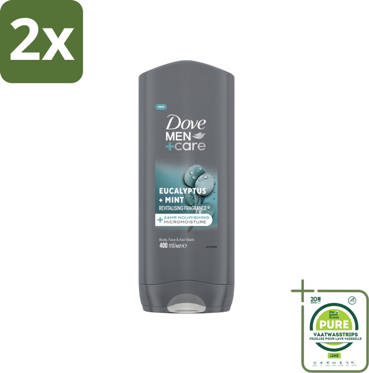 Dove Douchegel Men+ Care Eucalyptus + Mint 400 ml - Voordeelverpakking - 2 stuks - Douchegel - Dove