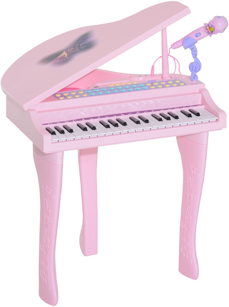 HOMCOM-Kids Electronic Keyboard-Bois-48x39x69cm-Rose
