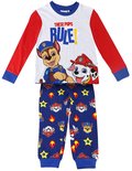 Blauwe pyjamaset met lange mouwen in wit en rood, met op de voorkant 'THESE PUPS RULE!' en Chase & Marshall.