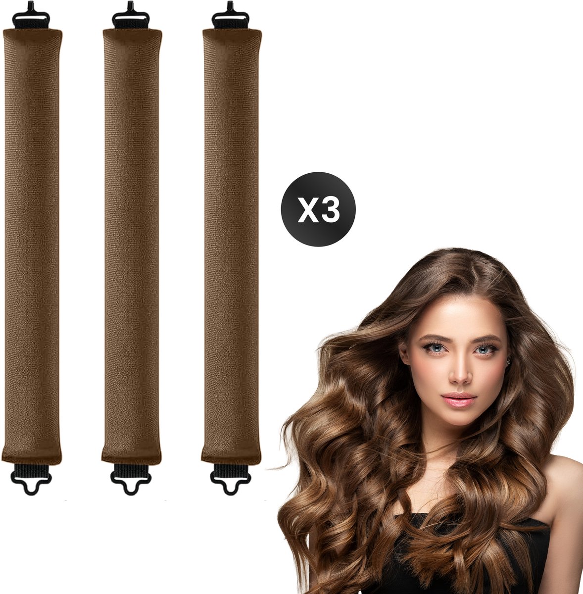 DIVERZA Haar Rollers – Heatless Curls – Krulspelden – Haarkruller Zonder Hitte – Haarrollers 3 delig – Kaki