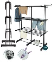 BAUER & MEYER® - Droogtoren met wieltjes XL - 40 Meter drooglengte - Incl. 20 wasknijpers + 1x wasmand - Wastoren inklapbaar - 170 x 134 x 65 cm - Zwart