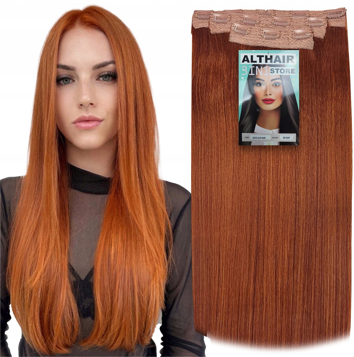Synthetische Clip-in Haarstukken 60cm Koper 3 Delen