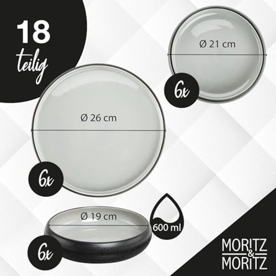 Service de table Gravora 18 pièces pour 6 personnes - Céramique Grijs - Compatible micro-ondes et lave-vaisselle