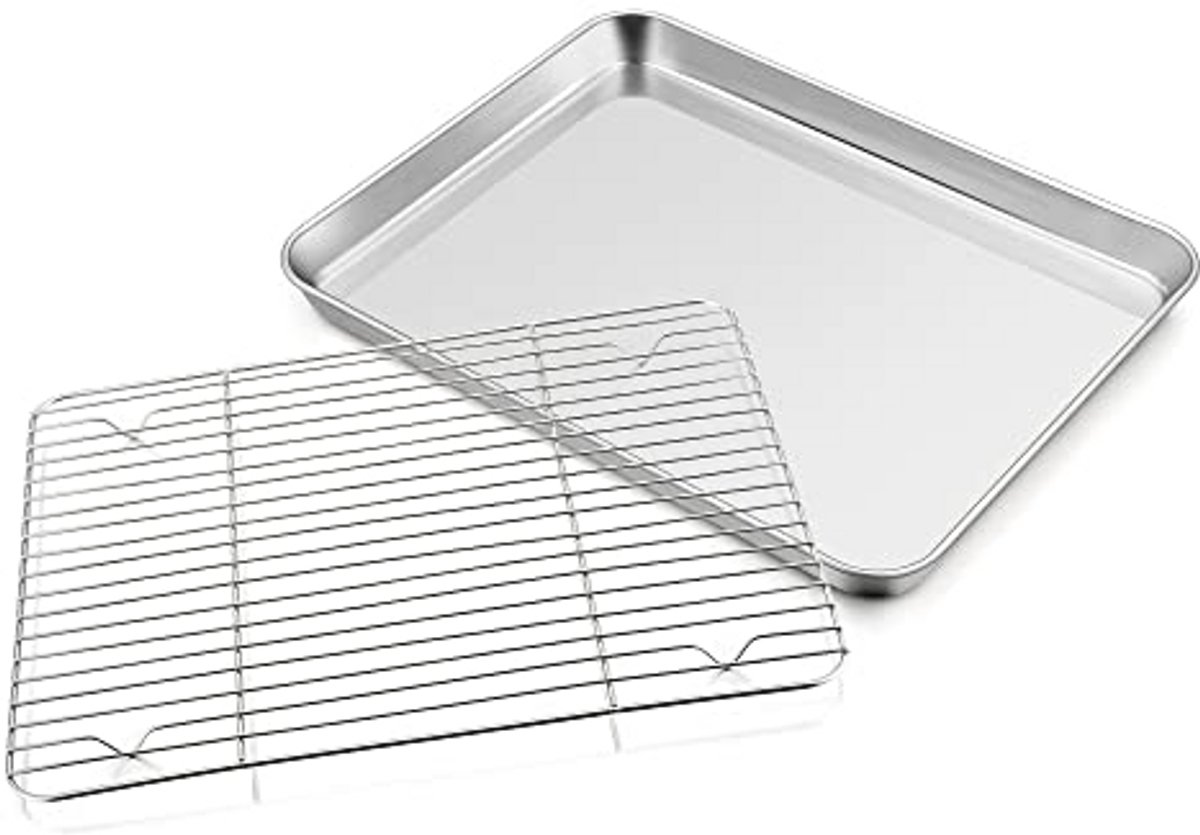 Grote Bakplaat met Afkoelrooster 31,6 x 24,5 cm - Ideaal voor Bakken, Braden en Koelen - Vaatwasmachinebestendig