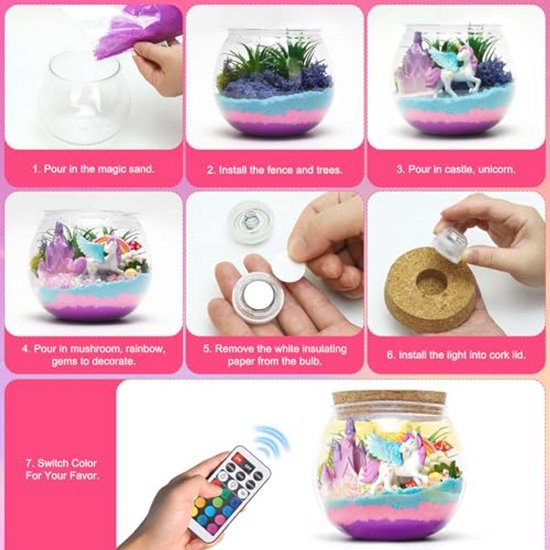 Nachtlampje Eenhoorn voor Kinderen, DIY Terrarium Knutselset, Lichtgevend Speelgoed met Afstandsbediening voor Meisjes — afbeelding 5