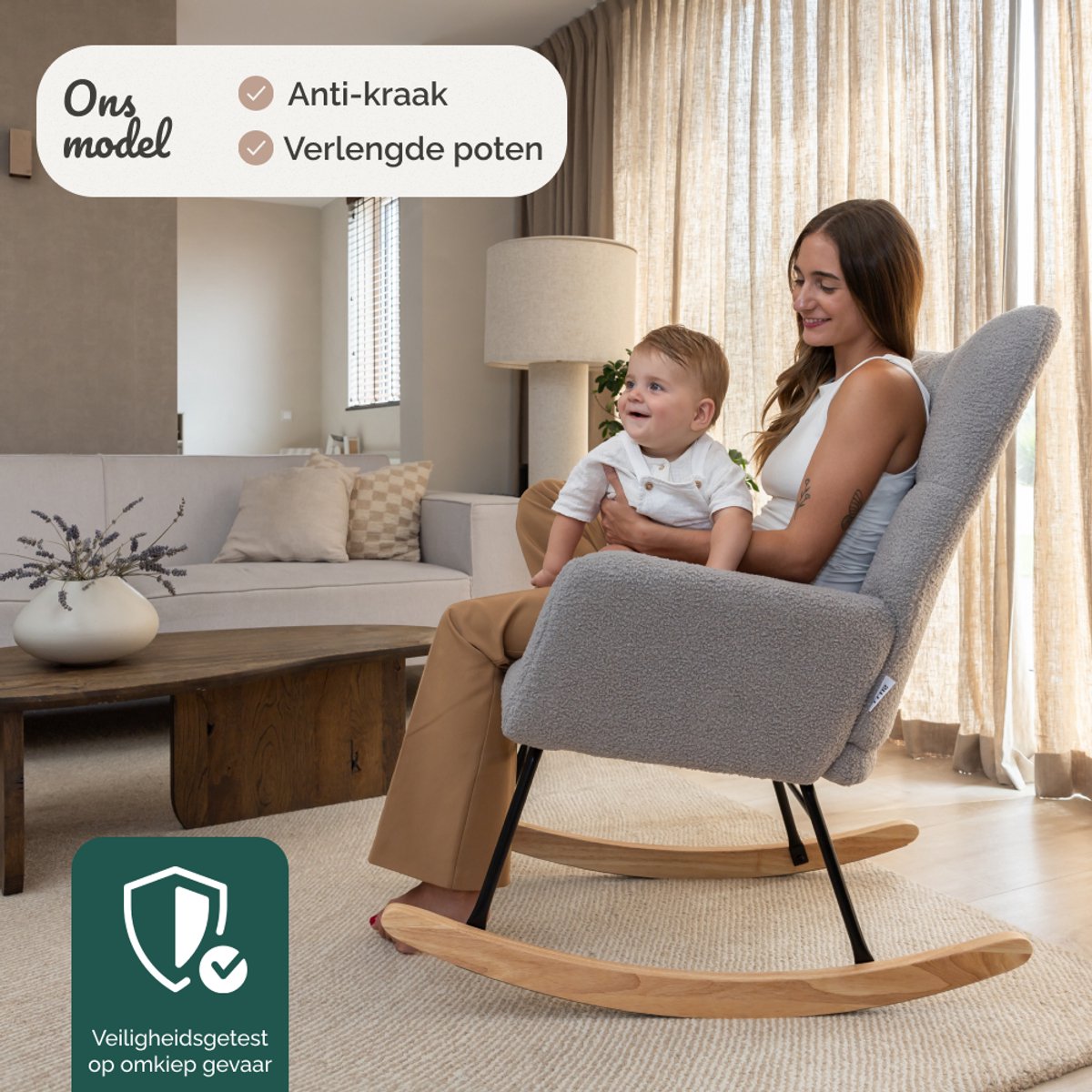SITTT Schommelstoel - Relaxstoel babykamer - Fauteuil - Voedingsstoel - Licht Grijs — afbeelding 10