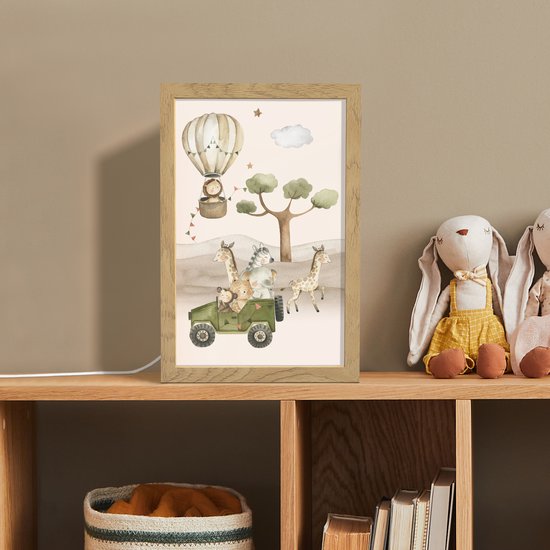 Nachtlampje 20x30 cm - Kinder lamp - Wilde dieren - Safari - Watercolor - Luchtballon - Tafellamp kinderkamer - Slaapkamer lamp - Bedlamp kinderen - Kinderlampje stopcontact - Wandlamp babykamer - Nachtlampjes van Merkloos — afbeelding 3
