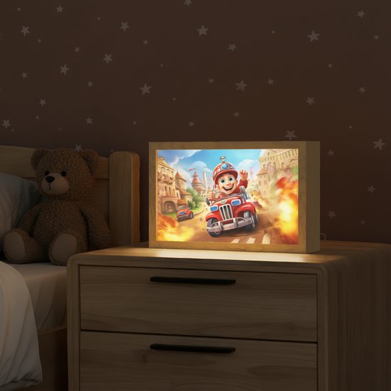 Nachtlampje 30x20 cm - Kinder lamp - Brandweer - Jongens - Kinderen - Auto - Tafellamp kinderkamer - Slaapkamer lamp - Bedlamp kinderen - Kinderlampje stopcontact - Wandlamp babykamer - Nachtlampjes van Merkloos — afbeelding 2