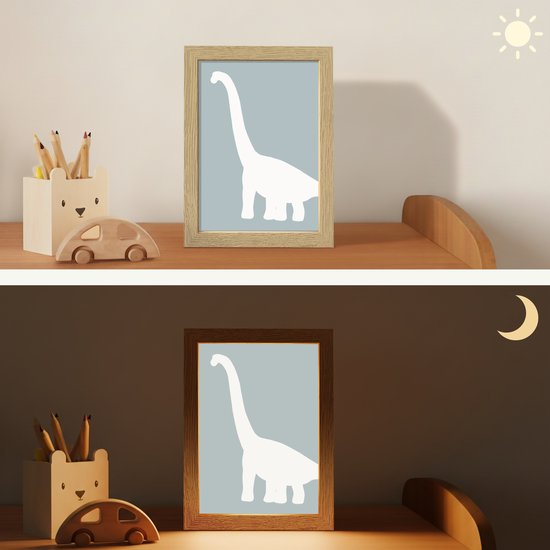 Nachtlampje 15x20 cm - Kinder lamp - Dino - Brachiosaurus - Dinosaurus - Blauw - Tafellamp kinderkamer - Slaapkamer lamp - Bedlamp kinderen - Kinderlampje stopcontact - Wandlamp babykamer - Nachtlampjes van Merkloos — afbeelding 4