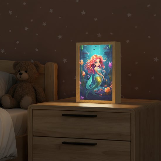 Nachtlampje 20x30 cm - Kinder lampje - Zeemeermin - Bloemen - Onderwater - Meisjes - Kind - Tafellamp kinderkamer - Slaapkamer lamp - Bedlamp kinderen - Kinderlampje stopcontact - Wandlamp babykamer - Nachtlampjes van OnlyWow — afbeelding 2