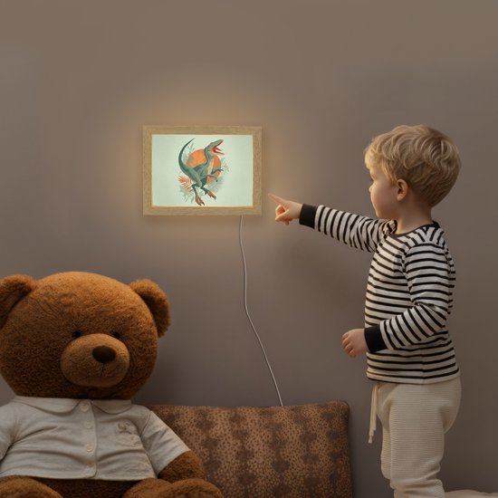 Nachtlampje 20x15 cm - Kinder lampje - Dino - Bladeren - Grafisch - Groen - Tafellamp kinderkamer - Slaapkamer lamp - Bedlamp kinderen - Kinderlampje stopcontact - Wandlamp babykamer - Nachtlampjes van Merkloos — afbeelding 5