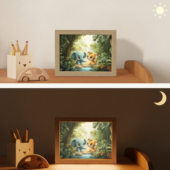 Nachtlampje 20x15 cm - Kinder lamp - Olifant - Tijger - Bos - Jungle - Tafellamp kinderkamer - Slaapkamer lamp - Bedlamp kinderen - Kinderlampje stopcontact - Wandlamp babykamer - Nachtlampjes van Merkloos — afbeelding 4