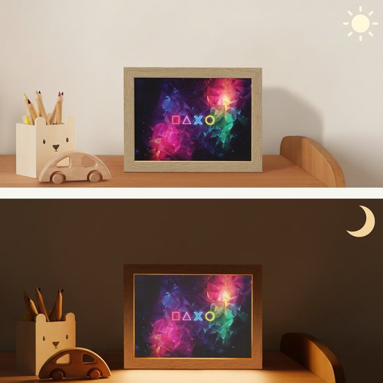 Nachtlampje 20x15 cm - Kinder lamp - Playstation - Kleurrijk - Abstract - Neon - Tafellamp kinderkamer - Slaapkamer lamp - Bedlamp kinderen - Kinderlampje stopcontact - Wandlamp babykamer - Nachtlampjes van Merkloos — afbeelding 4
