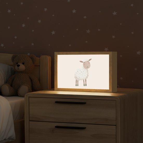 Nachtlampje 30x20 cm - Kinder lampje - Schaap - Boerderij dier - Dieren - Tafellamp kinderkamer - Slaapkamer lamp - Bedlamp kinderen - Kinderlampje stopcontact - Wandlamp babykamer - Nachtlampjes van OnlyWow — afbeelding 2