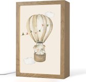 Nachtlampje 20x30 cm - Kinder lampje - Luchtballon - Olifant - Watercolor - Beige - Dieren - Tafellamp kinderkamer - Slaapkamer lamp - Bedlamp kinderen - Kinderlampje stopcontact - Wandlamp babykamer - Nachtlampjes