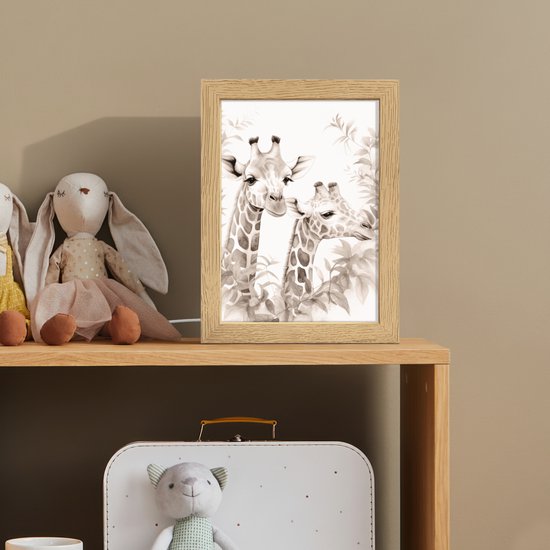 Nachtlampje 15x20 cm - Kinder lamp - Giraffe - Bladeren - Bruin - Jungle - Kind - Tafellamp kinderkamer - Slaapkamer lamp - Bedlamp kinderen - Kinderlampje stopcontact - Wandlamp babykamer - Nachtlampjes van Merkloos — afbeelding 3