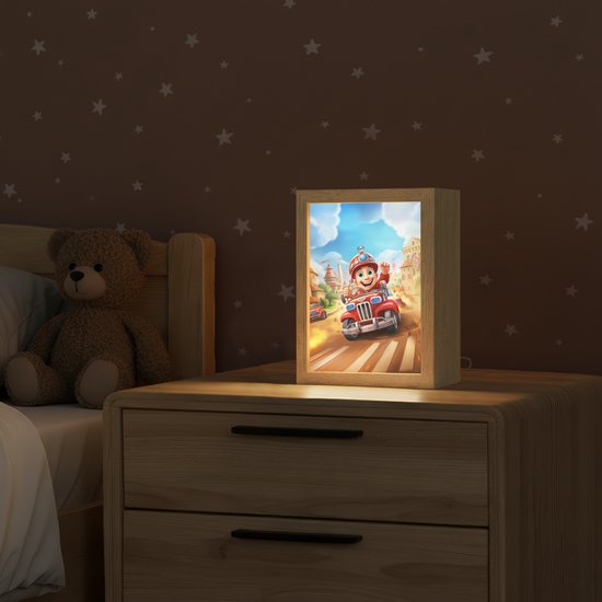 Nachtlampje 15x20 cm - Kinder lamp - Brandweer - Jongens - Kinderen - Auto - Tafellamp kinderkamer - Slaapkamer lamp - Bedlamp kinderen - Kinderlampje stopcontact - Wandlamp babykamer - Nachtlampjes van Merkloos — afbeelding 2
