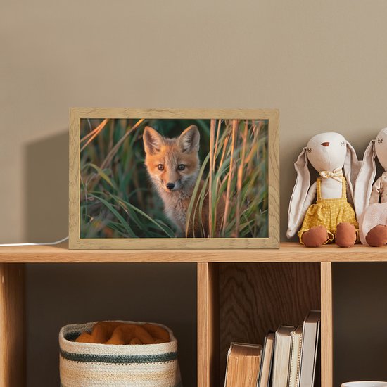 Nachtlampje 30x20 cm - Kinder lamp - Vos - Oranje - Gras - Tafellamp kinderkamer - Slaapkamer lamp - Bedlamp kinderen - Kinderlampje stopcontact - Wandlamp babykamer - Nachtlampjes van Merkloos — afbeelding 3