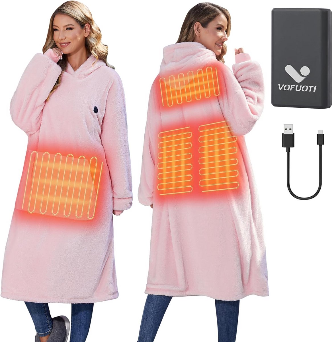 Verwarmbare Deken Hoodie met Batterij - Draadloos & Oversized voor Mannen en Vrouwen
