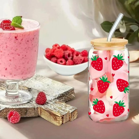 HMJIA Geribbelde glazen met glazen rietje, 500 ml, glazenset HMJIA Geribbelde glazen met glazen rietje, 500 ml, glazenset