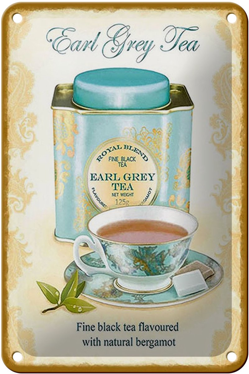Blechschild Tee 12x18cm Earl grey Tea black tea bergamot