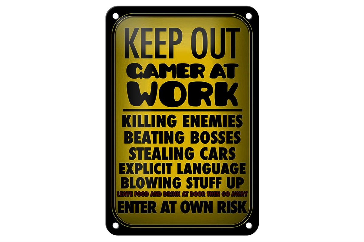 Blechschild Spruch 12x18cm Keep out gamer at work enter