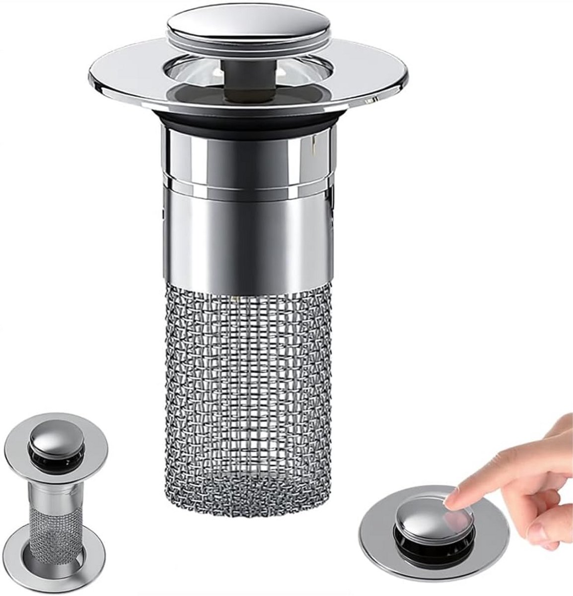 Universele Pop-Up Wastafel Stop met Zeef - RVS Doucheput Plug voor Badkamer en Keuken