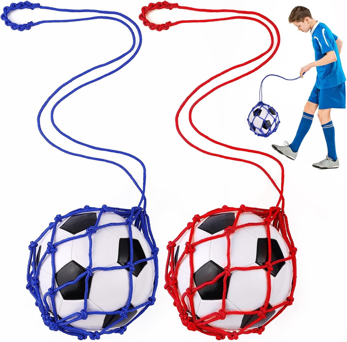 Set van 2 - Voetbaltraptrainer - Voetbalreboundtrainingsnet - Geschikt voor voetbalmaat 3, 4 en 5 - Handsfree voetbaltraptrainingshulpmiddel - Verstelbare riem Voetbaltrainingsnet