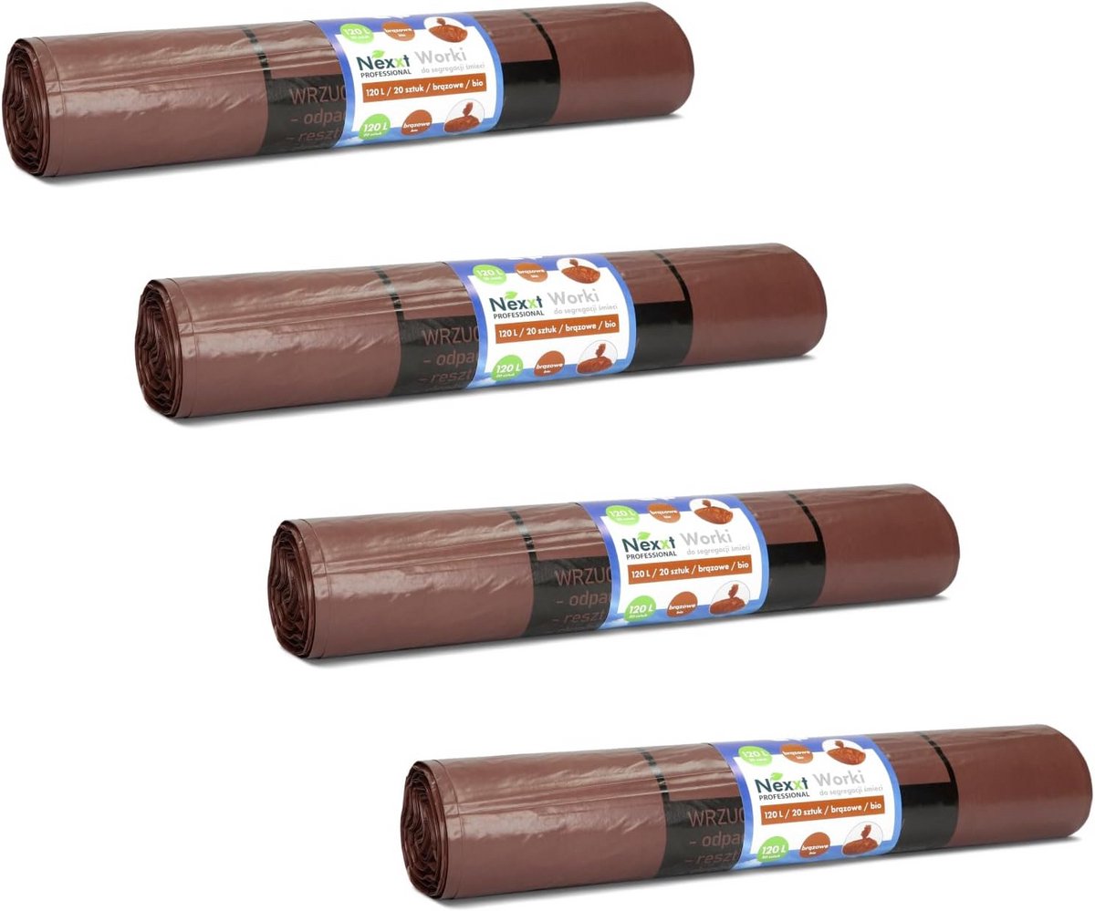 80 Extra Sterke Vuilniszakken 120 Liter Bruin - Scheurvast & Milieuvriendelijk