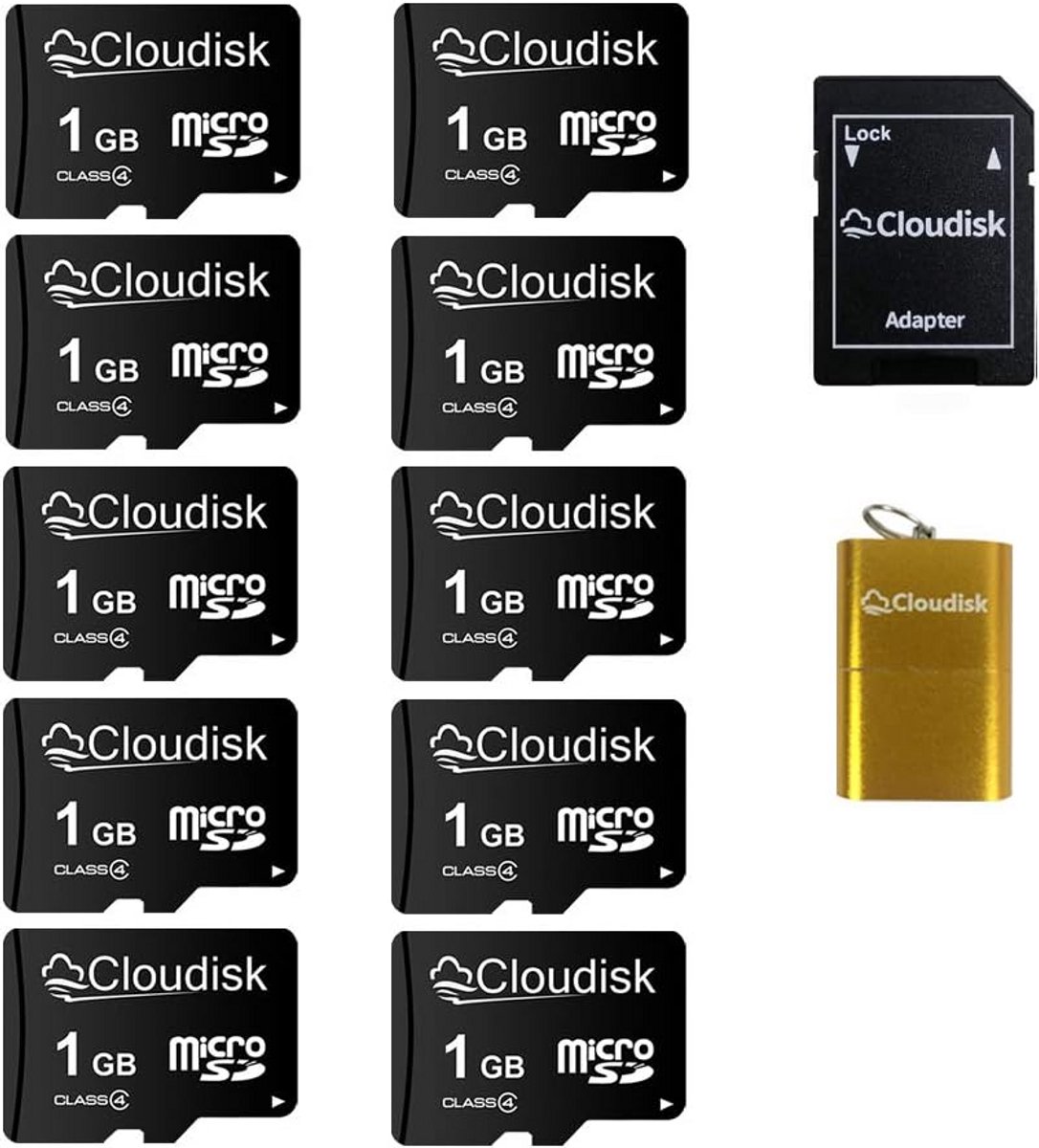 10 Stuks 1GB Micro SD Geheugenkaarten met Adapter en Kaartlezer