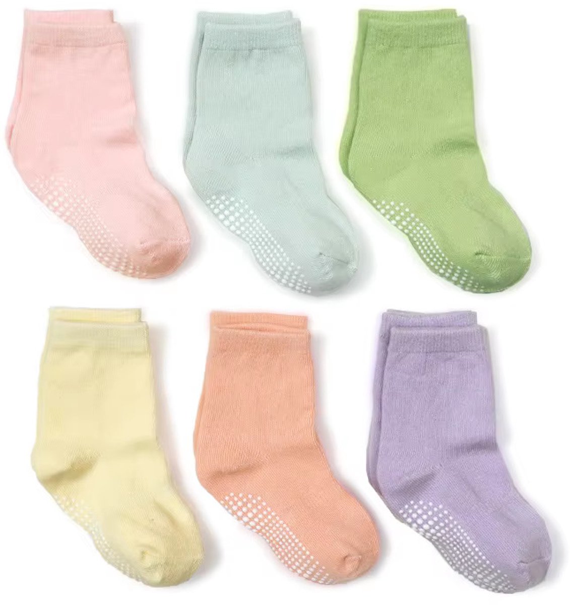 6 Paar - Antislip Sokken Kind - Baby Sokjes - Meisjes Sokken - 1-3 jaar - Pastelkleuren