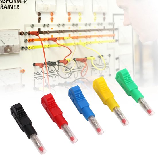 10 stuks intrekbare bananenstekkers met omhulsel - Stapelbaar, eenvoudig te solderen - Elektrische testconnectoren - DIY-circuitadapters - 15,8 * 10,2 * 54,1 cm - Voor DIY-elektrische testcircuits - Geel, Rood, Blauw, Groen, Zwart van Merkloos — afbeelding 4