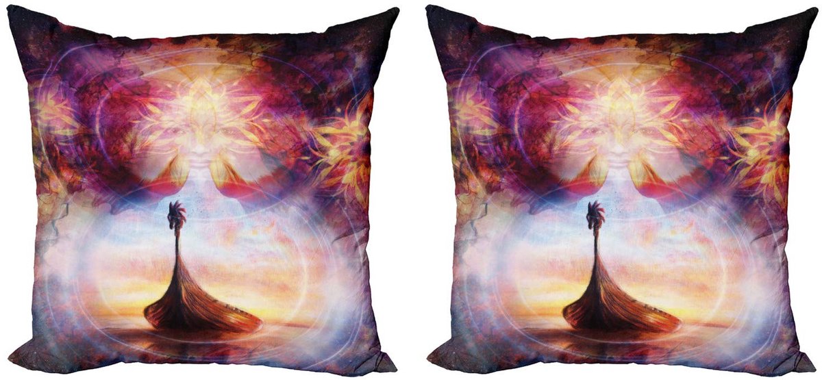 ABAKUHAUS Psychedelische kussenhoes – Set van 2x40x40 cm – Multicolor, Draakkop, Dubbelzijdig bedrukt, Rits Lila