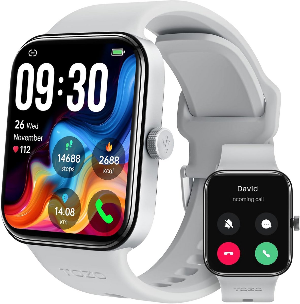Smartwatch met AMOLED Scherm, Bluetooth Bellen, Hartslagmeter, Slaaptracker, IP68 Waterdicht