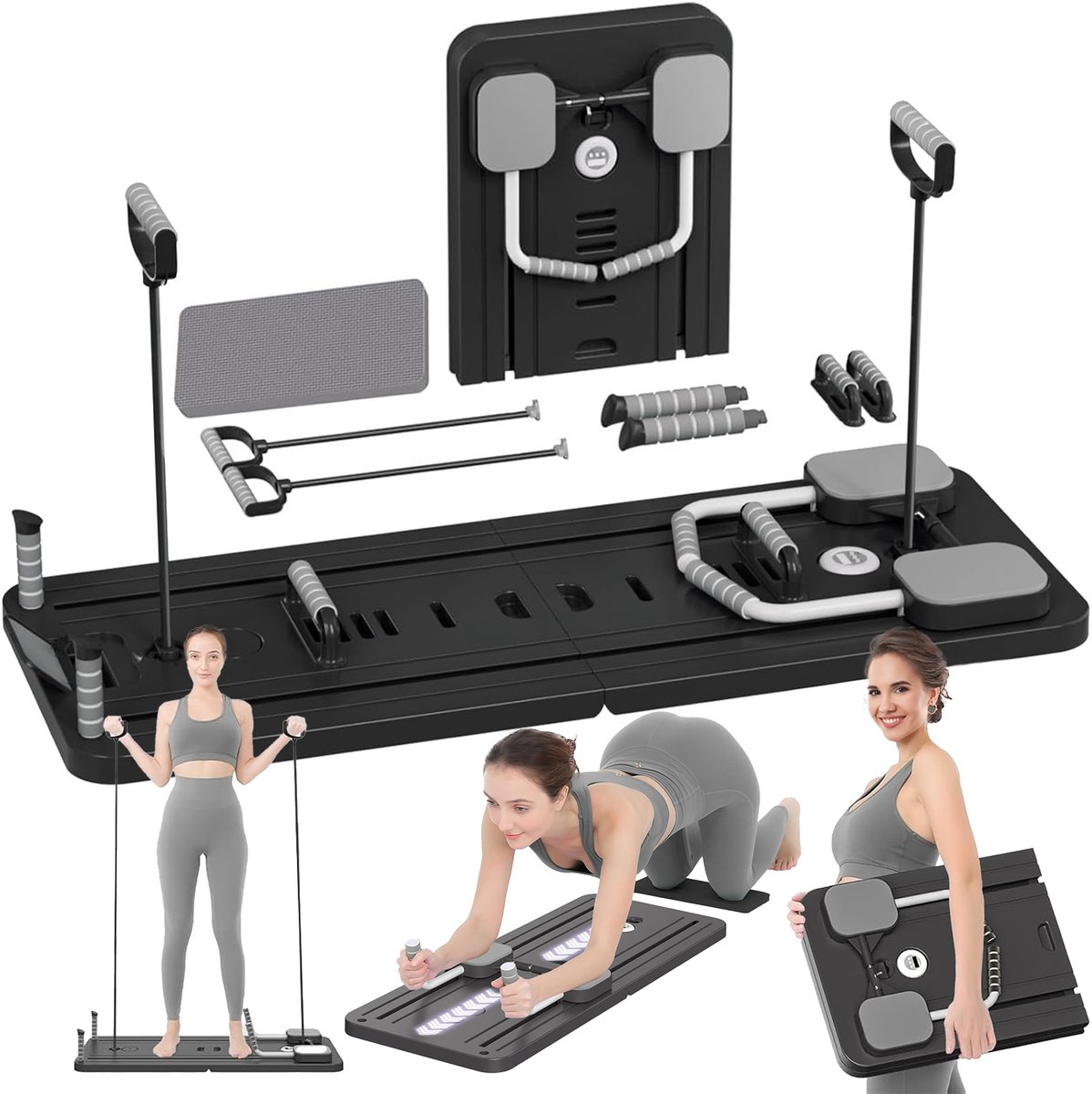 BoActive Pilates Board - Pilates Reformer - Reformer Board - Buikspiertrainer - Opvouwbare Pilates Set - 8 in 1 Board - Home Workout - Multi-functioneel Fitness Board - Zwart - BoActive - €59,95