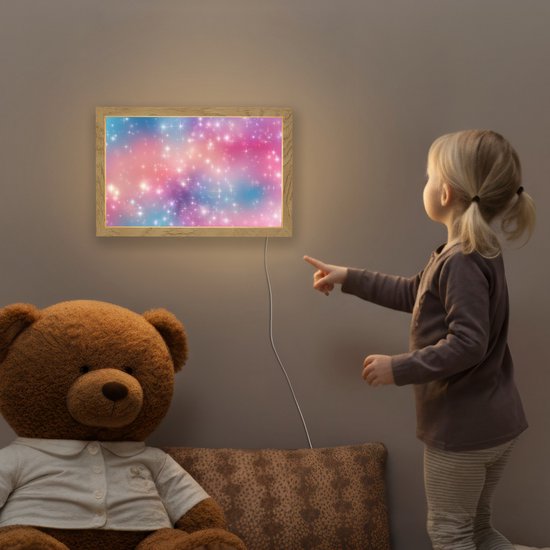 Nachtlampje 30x20 cm - Kinder lamp - Sterren - Abstract - Kleuren - Tafellamp kinderkamer - Slaapkamer lamp - Bedlamp kinderen - Kinderlampje stopcontact - Wandlamp babykamer - Nachtlampjes van Merkloos — afbeelding 5
