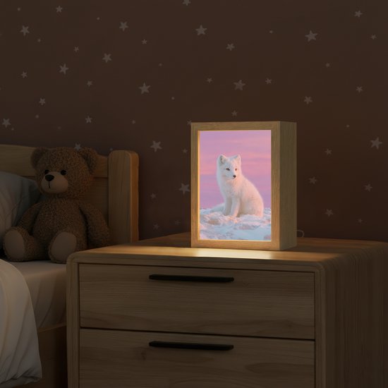 Nachtlampje 15x20 cm - Kinder lamp - Poolvos - Sneeuw - Roze - Tafellamp kinderkamer - Slaapkamer lamp - Bedlamp kinderen - Kinderlampje stopcontact - Wandlamp babykamer - Nachtlampjes van Merkloos — afbeelding 2