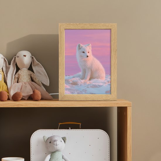Nachtlampje 15x20 cm - Kinder lamp - Poolvos - Sneeuw - Roze - Tafellamp kinderkamer - Slaapkamer lamp - Bedlamp kinderen - Kinderlampje stopcontact - Wandlamp babykamer - Nachtlampjes van Merkloos — afbeelding 3