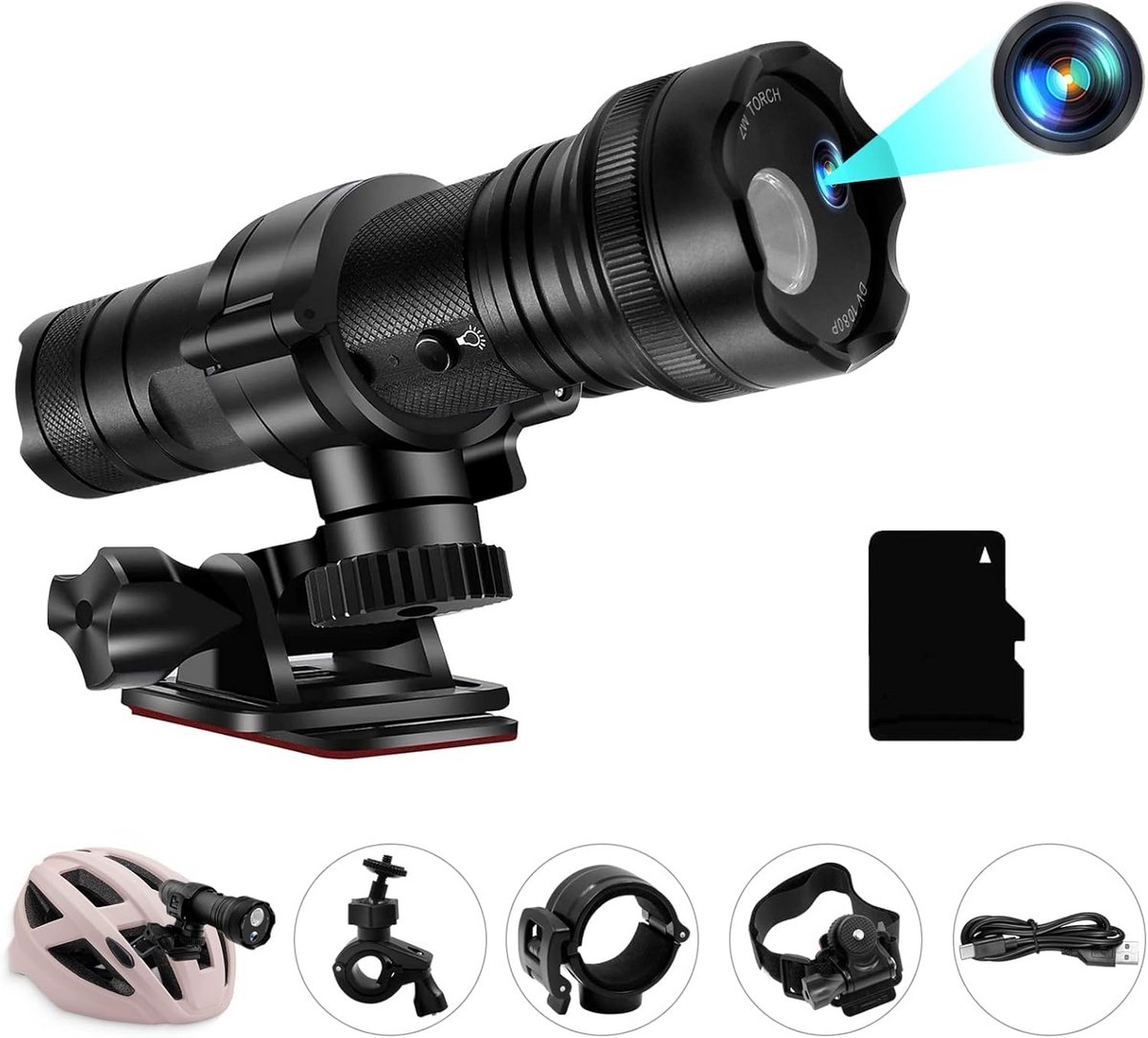 Mini Actiecamera HD 1080p met 120° Lens - Fiets, Motor en Helm Camera met Zaklamp & 32GB SD-kaart