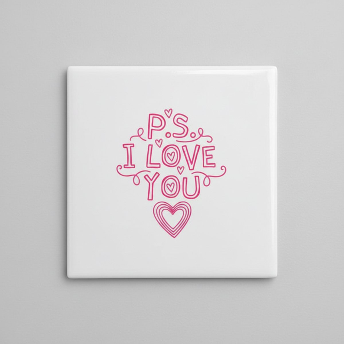 Nevolis P.S. I Love You Romantische Tekst Tegel met Hart – Woondecoratie Cadeau – 15 x 15 cm Multi Color